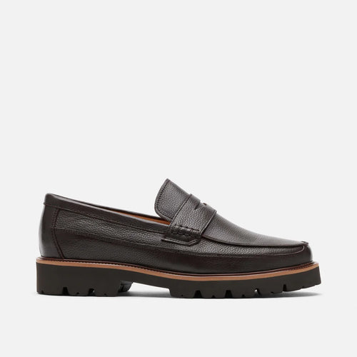 Adler Chocolate Brown Pebble Leather Lug Penny Loafers