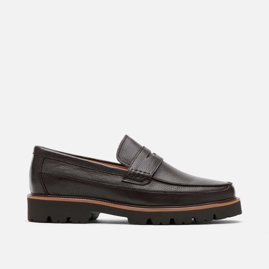 Adler Chocolate Brown Pebble Leather Lug Penny Loafers